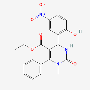 molecular formula C20H19N3O6 B2996788 Ethyl 4-(2-hydroxy-5-nitrophenyl)-1-methyl-2-oxo-6-phenyl-1,2,3,4-tetrahydropyrimidine-5-carboxylate CAS No. 329908-34-1