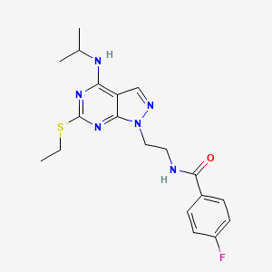 molecular formula C19H23FN6OS B2996847 N-(2-(6-(ethylthio)-4-(isopropylamino)-1H-pyrazolo[3,4-d]pyrimidin-1-yl)ethyl)-4-fluorobenzamide CAS No. 941986-05-6