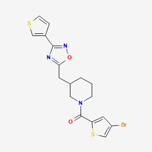 molecular formula C17H16BrN3O2S2 B2996927 (4-Bromothiophen-2-yl)(3-((3-(thiophen-3-yl)-1,2,4-oxadiazol-5-yl)methyl)piperidin-1-yl)methanone CAS No. 1705880-33-6