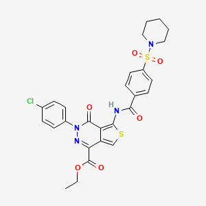 molecular formula C27H25ClN4O6S2 B2996945 ethyl 3-(4-chlorophenyl)-4-oxo-5-[4-(piperidine-1-sulfonyl)benzamido]-3H,4H-thieno[3,4-d]pyridazine-1-carboxylate CAS No. 851950-88-4