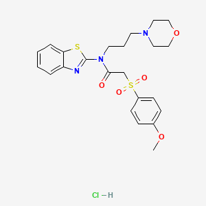molecular formula C23H28ClN3O5S2 B2996951 N-(benzo[d]thiazol-2-yl)-2-((4-methoxyphenyl)sulfonyl)-N-(3-morpholinopropyl)acetamide hydrochloride CAS No. 1215587-76-0