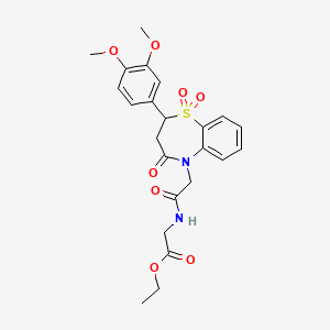 molecular formula C23H26N2O8S B2996958 ethyl 2-(2-(2-(3,4-dimethoxyphenyl)-1,1-dioxido-4-oxo-3,4-dihydrobenzo[b][1,4]thiazepin-5(2H)-yl)acetamido)acetate CAS No. 863452-55-5