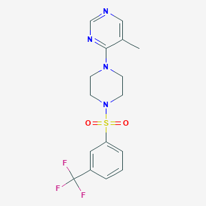 molecular formula C16H17F3N4O2S B2996963 5-Methyl-4-(4-((3-(trifluoromethyl)phenyl)sulfonyl)piperazin-1-yl)pyrimidine CAS No. 1428355-27-4