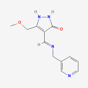 molecular formula C12H14N4O2 B2996970 5-(methoxymethyl)-4-{[(3-pyridinylmethyl)amino]methylene}-2,4-dihydro-3H-pyrazol-3-one CAS No. 240799-76-2