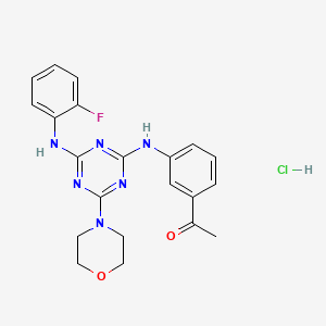 B2996983 1-(3-((4-((2-Fluorophenyl)amino)-6-morpholino-1,3,5-triazin-2-yl)amino)phenyl)ethanone hydrochloride CAS No. 1179423-60-9