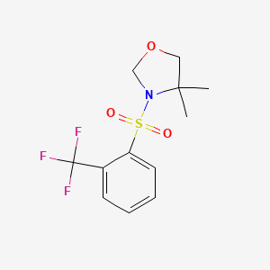 molecular formula C12H14F3NO3S B2997000 4,4-Dimethyl-3-{[2-(trifluoromethyl)phenyl]sulfonyl}-1,3-oxazolane CAS No. 866157-31-5