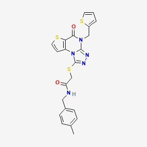 molecular formula C22H19N5O2S3 B2997037 N-(4-methylbenzyl)-2-((5-oxo-4-(thiophen-2-ylmethyl)-4,5-dihydrothieno[2,3-e][1,2,4]triazolo[4,3-a]pyrimidin-1-yl)thio)acetamide CAS No. 1243047-08-6