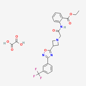 molecular formula C25H23F3N4O8 B2997092 Ethyl 2-(2-(3-(3-(3-(trifluoromethyl)phenyl)-1,2,4-oxadiazol-5-yl)azetidin-1-yl)acetamido)benzoate oxalate CAS No. 1428350-55-3