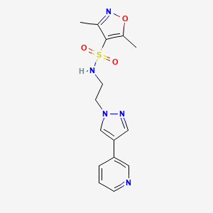 molecular formula C15H17N5O3S B2997258 3,5-dimethyl-N-{2-[4-(pyridin-3-yl)-1H-pyrazol-1-yl]ethyl}-1,2-oxazole-4-sulfonamide CAS No. 2097923-54-9