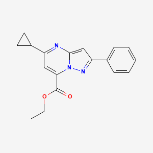 molecular formula C18H17N3O2 B2997270 Ethyl 5-cyclopropyl-2-phenylpyrazolo[1,5-a]pyrimidine-7-carboxylate CAS No. 1797885-19-8