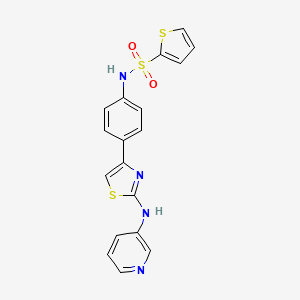 molecular formula C18H14N4O2S3 B2997328 N-(4-(2-(pyridin-3-ylamino)thiazol-4-yl)phenyl)thiophene-2-sulfonamide CAS No. 1797891-57-6