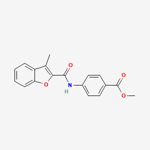 molecular formula C18H15NO4 B2997338 Methyl 4-{[(3-methyl-1-benzofuran-2-yl)carbonyl]amino}benzoate CAS No. 380875-34-3
