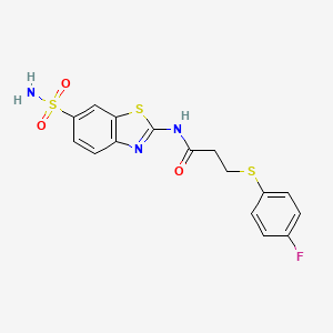 molecular formula C16H14FN3O3S3 B2997380 3-((4-fluorophenyl)thio)-N-(6-sulfamoylbenzo[d]thiazol-2-yl)propanamide CAS No. 887202-07-5