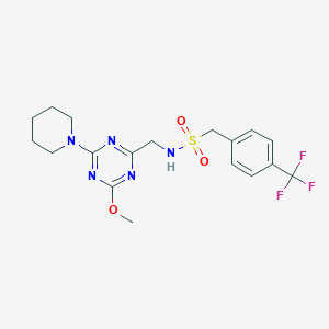 molecular formula C18H22F3N5O3S B2997491 N-((4-methoxy-6-(piperidin-1-yl)-1,3,5-triazin-2-yl)methyl)-1-(4-(trifluoromethyl)phenyl)methanesulfonamide CAS No. 2034540-94-6