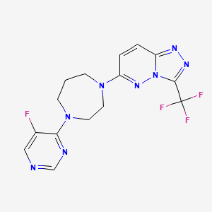 molecular formula C15H14F4N8 B2997548 6-[4-(5-Fluoropyrimidin-4-yl)-1,4-diazepan-1-yl]-3-(trifluoromethyl)-[1,2,4]triazolo[4,3-b]pyridazine CAS No. 2380043-61-6