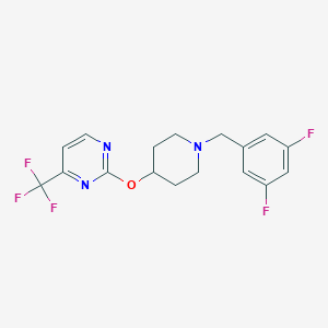 molecular formula C17H16F5N3O B2997550 2-[1-[(3,5-Difluorophenyl)methyl]piperidin-4-yl]oxy-4-(trifluoromethyl)pyrimidine CAS No. 2380077-89-2