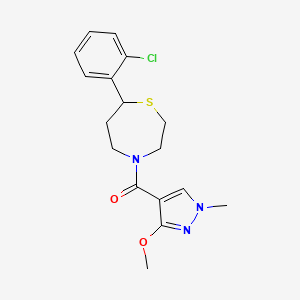 molecular formula C17H20ClN3O2S B2997555 (7-(2-chlorophenyl)-1,4-thiazepan-4-yl)(3-methoxy-1-methyl-1H-pyrazol-4-yl)methanone CAS No. 1797738-61-4