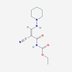 molecular formula C12H18N4O3 B2997566 ethyl N-[2-cyano-3-(piperidinoamino)acryloyl]carbamate CAS No. 320420-03-9