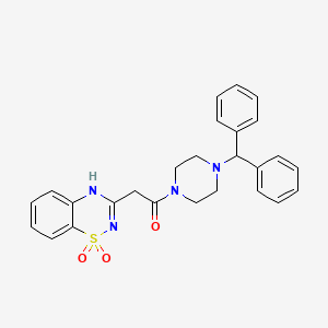 molecular formula C26H26N4O3S B2997598 1-(4-benzhydrylpiperazin-1-yl)-2-(1,1-dioxido-2H-benzo[e][1,2,4]thiadiazin-3-yl)ethanone CAS No. 950370-36-2