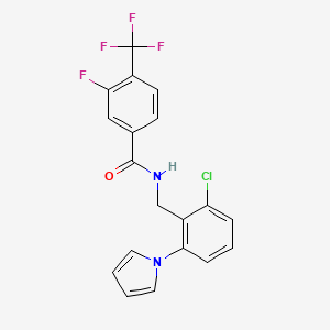 molecular formula C19H13ClF4N2O B2997599 N-[2-chloro-6-(1H-pyrrol-1-yl)benzyl]-3-fluoro-4-(trifluoromethyl)benzenecarboxamide CAS No. 866043-39-2