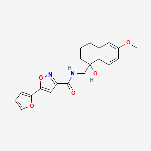 molecular formula C20H20N2O5 B2997606 5-(furan-2-yl)-N-((1-hydroxy-6-methoxy-1,2,3,4-tetrahydronaphthalen-1-yl)methyl)isoxazole-3-carboxamide CAS No. 2034600-32-1
