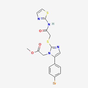 molecular formula C17H15BrN4O3S2 B2997615 methyl 2-(5-(4-bromophenyl)-2-((2-oxo-2-(thiazol-2-ylamino)ethyl)thio)-1H-imidazol-1-yl)acetate CAS No. 1207020-86-7