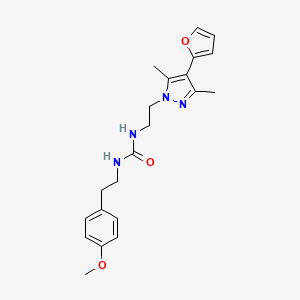 molecular formula C21H26N4O3 B2997620 1-(2-(4-(furan-2-yl)-3,5-dimethyl-1H-pyrazol-1-yl)ethyl)-3-(4-methoxyphenethyl)urea CAS No. 2034374-95-1