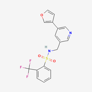 molecular formula C17H13F3N2O3S B2997630 N-((5-(furan-3-yl)pyridin-3-yl)methyl)-2-(trifluoromethyl)benzenesulfonamide CAS No. 2034618-21-6