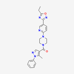 molecular formula C24H25N7O2 B2997655 (4-(5-(5-ethyl-1,2,4-oxadiazol-3-yl)pyridin-2-yl)piperazin-1-yl)(5-methyl-1-phenyl-1H-pyrazol-4-yl)methanone CAS No. 1396885-51-0