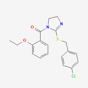 molecular formula C19H19ClN2O2S B2997657 2-{[(4-chlorophenyl)methyl]sulfanyl}-1-(2-ethoxybenzoyl)-4,5-dihydro-1H-imidazole CAS No. 851801-58-6