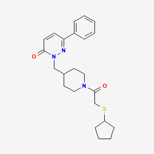molecular formula C23H29N3O2S B2997660 2-({1-[2-(Cyclopentylsulfanyl)acetyl]piperidin-4-yl}methyl)-6-phenyl-2,3-dihydropyridazin-3-one CAS No. 2097889-23-9