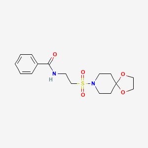 molecular formula C16H22N2O5S B2997686 N-(2-(1,4-二氧杂-8-氮杂螺[4.5]癸-8-基磺酰基)乙基)苯甲酰胺 CAS No. 899758-56-6