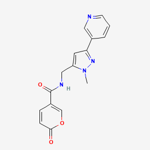 molecular formula C16H14N4O3 B2997688 N-((1-甲基-3-(吡啶-3-基)-1H-吡唑-5-基)甲基)-2-氧代-2H-吡喃-5-羧酰胺 CAS No. 2034325-81-8