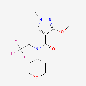 molecular formula C13H18F3N3O3 B2997693 3-methoxy-1-methyl-N-(oxan-4-yl)-N-(2,2,2-trifluoroethyl)-1H-pyrazole-4-carboxamide CAS No. 1396870-05-5