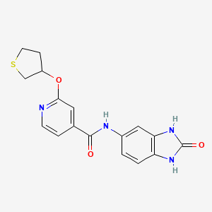molecular formula C17H16N4O3S B2997788 N-(2-oxo-2,3-dihydro-1H-benzo[d]imidazol-5-yl)-2-((tetrahydrothiophen-3-yl)oxy)isonicotinamide CAS No. 2034240-63-4