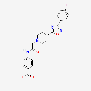 molecular formula C23H23FN4O4 B2997804 Methyl 4-(2-(4-(3-(4-fluorophenyl)-1,2,4-oxadiazol-5-yl)piperidin-1-yl)acetamido)benzoate CAS No. 1251567-95-9