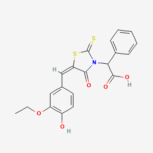 (E)-2-(5-(3-ethoxy-4-hydroxybenzylidene)-4-oxo-2-thioxothiazolidin-3-yl)-2-phenylacetic acid