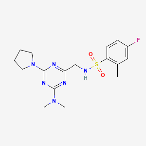 N-((4-(dimethylamino)-6-(pyrrolidin-1-yl)-1,3,5-triazin-2-yl)methyl)-4-fluoro-2-methylbenzenesulfonamide