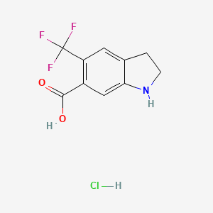 molecular formula C10H9ClF3NO2 B2997935 5-(trifluoromethyl)-2,3-dihydro-1H-indole-6-carboxylic acid hydrochloride CAS No. 1421602-18-7