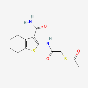 molecular formula C13H16N2O3S2 B2997943 S-(2-((3-carbamoyl-4,5,6,7-tetrahydrobenzo[b]thiophen-2-yl)amino)-2-oxoethyl) ethanethioate CAS No. 881596-17-4