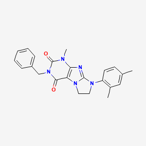 molecular formula C23H23N5O2 B2997991 8-(2,4-Dimethylphenyl)-1-methyl-3-benzyl-1,3,5-trihydroimidazolidino[1,2-h]pur ine-2,4-dione CAS No. 919013-33-5