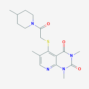 molecular formula C18H24N4O3S B2997992 1,3,6-trimethyl-5-((2-(4-methylpiperidin-1-yl)-2-oxoethyl)thio)pyrido[2,3-d]pyrimidine-2,4(1H,3H)-dione CAS No. 900004-01-5
