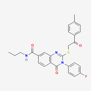 molecular formula C27H24FN3O3S B2997997 3-(4-fluorophenyl)-4-oxo-2-((2-oxo-2-(p-tolyl)ethyl)thio)-N-propyl-3,4-dihydroquinazoline-7-carboxamide CAS No. 1113134-53-4
