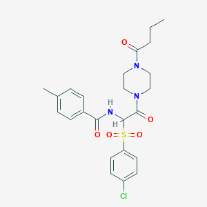 molecular formula C24H28ClN3O5S B2998006 N-(2-(4-butyrylpiperazin-1-yl)-1-((4-chlorophenyl)sulfonyl)-2-oxoethyl)-4-methylbenzamide CAS No. 1025033-33-3