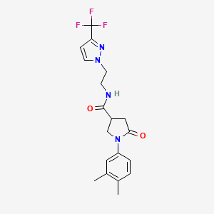 molecular formula C19H21F3N4O2 B2998012 1-(3,4-dimethylphenyl)-5-oxo-N-(2-(3-(trifluoromethyl)-1H-pyrazol-1-yl)ethyl)pyrrolidine-3-carboxamide CAS No. 1448129-67-6