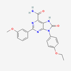 molecular formula C21H19N5O4 B2998013 9-(4-乙氧苯基)-2-(3-甲氧基苯基)-8-氧代-8,9-二氢-7H-嘌呤-6-甲酰胺 CAS No. 898442-49-4
