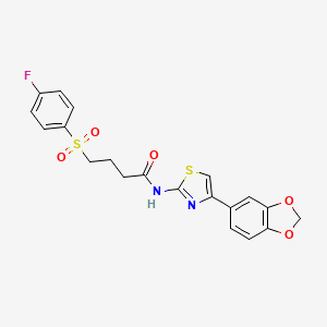 molecular formula C20H17FN2O5S2 B2998015 N-(4-(benzo[d][1,3]dioxol-5-yl)thiazol-2-yl)-4-((4-fluorophenyl)sulfonyl)butanamide CAS No. 941950-74-9
