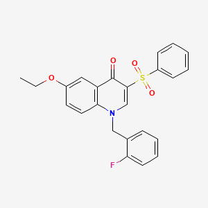 molecular formula C24H20FNO4S B2998024 3-(Benzenesulfonyl)-6-ethoxy-1-[(2-fluorophenyl)methyl]quinolin-4-one CAS No. 866726-07-0