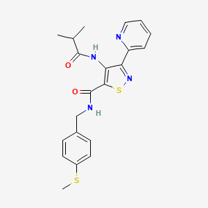 molecular formula C21H22N4O2S2 B2998043 4-(2-methylpropanamido)-N-{[4-(methylsulfanyl)phenyl]methyl}-3-(pyridin-2-yl)-1,2-thiazole-5-carboxamide CAS No. 1251677-05-0