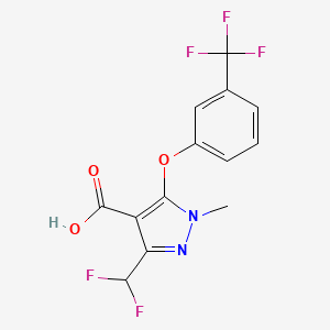 molecular formula C13H9F5N2O3 B2998076 3-(difluoromethyl)-1-methyl-5-(3-(trifluoromethyl)phenoxy)-1H-pyrazole-4-carboxylic acid CAS No. 1369490-06-1
